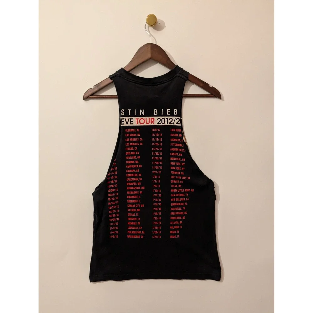 Justin Bieber Muscle Tank Men Small Black Good 2012 Believe Tour Cut Off Tee